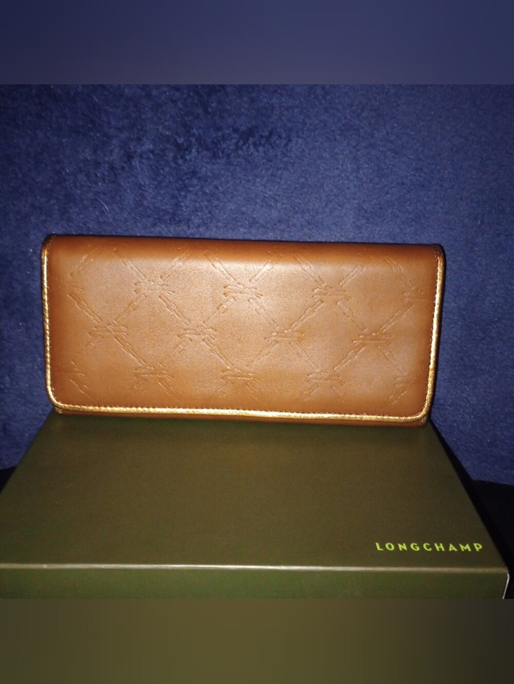 IOB Longchamp LM Cuir Deluxe Jockey Embossed Leather Envelope Wallet in Brown